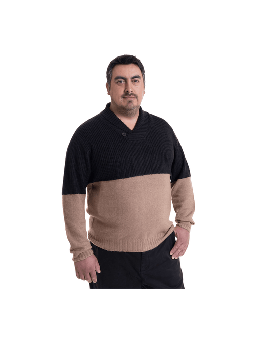 Sweater Hombre Cuello Cruzado Negro y Beige - Sensez