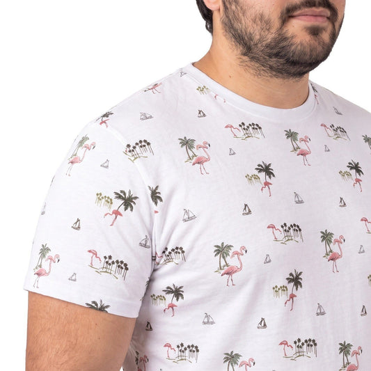 Polera Hombre Full Estampado Blanco