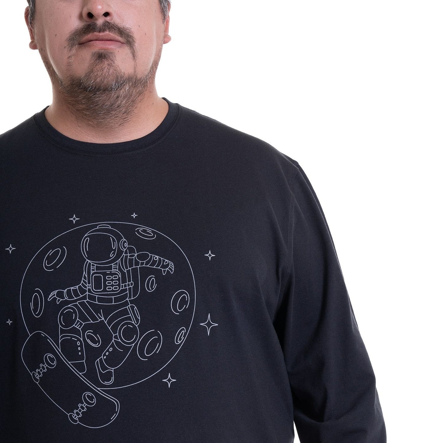 Polera Hombre Jersey Manga Larga Negra con Diseño Luna - Sensez