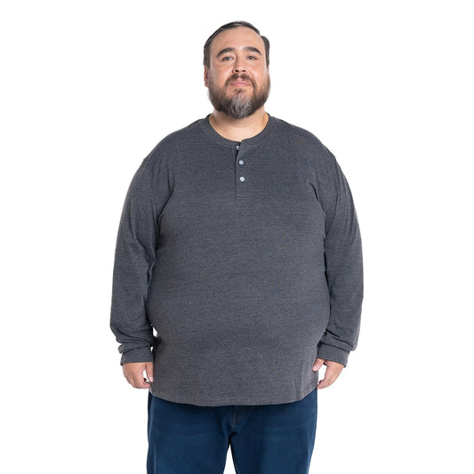 Polera Hombre Manga Larga Jersey Cuello Redondo con Botones Azul Marino