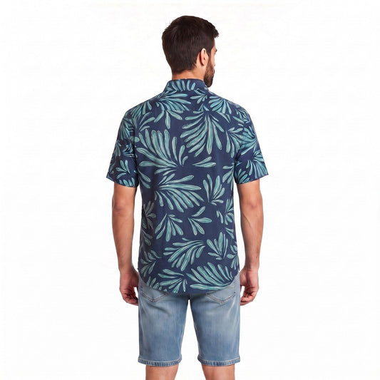 Camisa Hombre Manga Corta Viscosa Diseño Turquesa