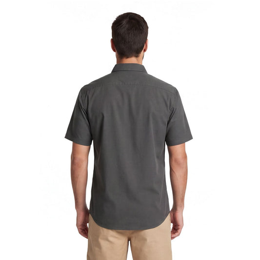 Camisa Hombre Manga Corta Lyocell Lisa Gris Medio