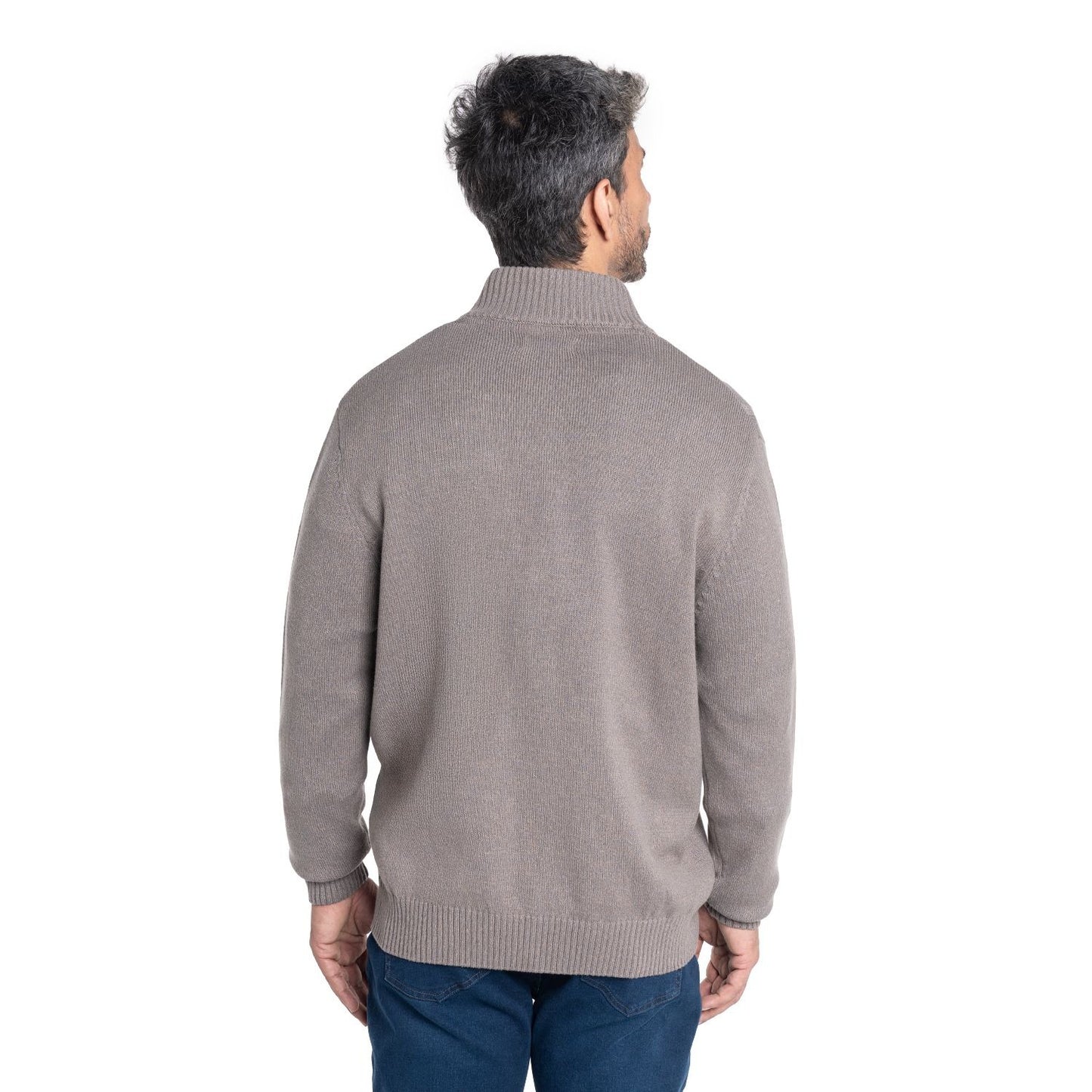 Sweater Hombre Cierre Completo Trenzado con Bolsillos Cafe