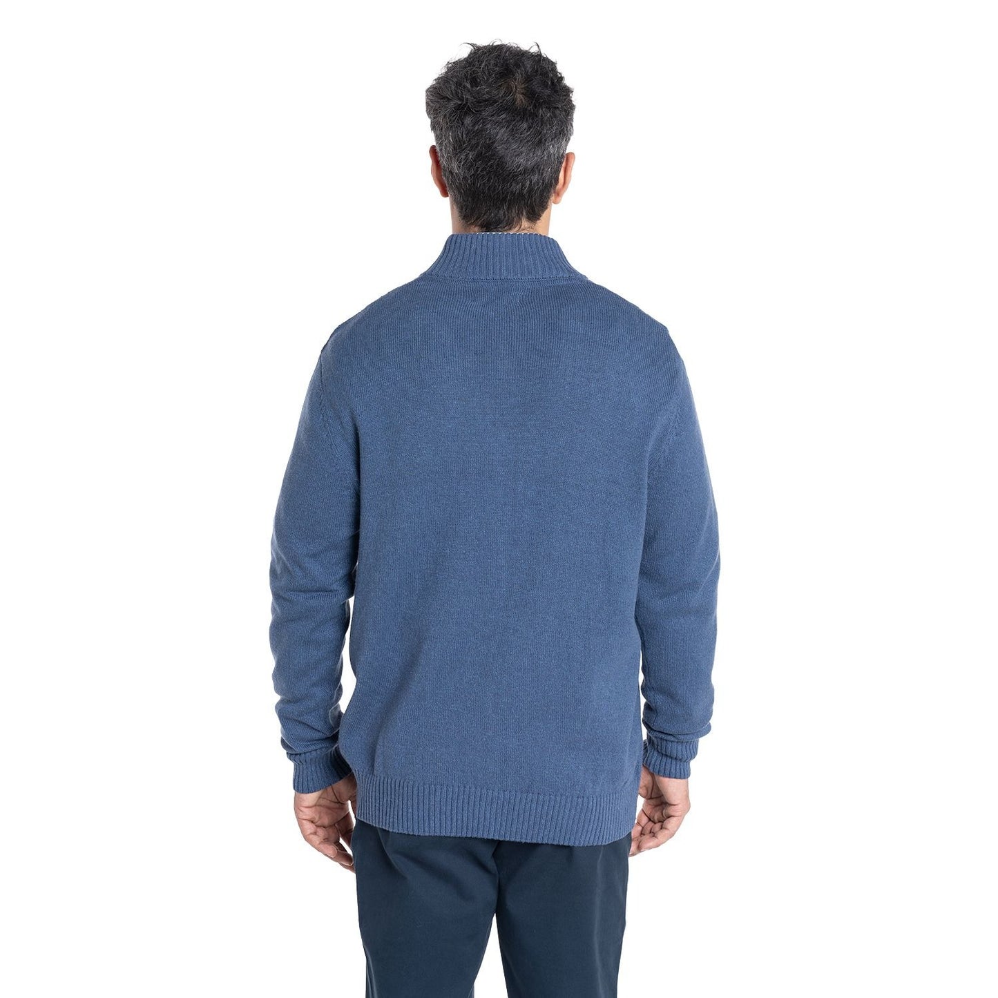 Sweater Hombre Cierre Completo Trenzado con Bolsillos Azul