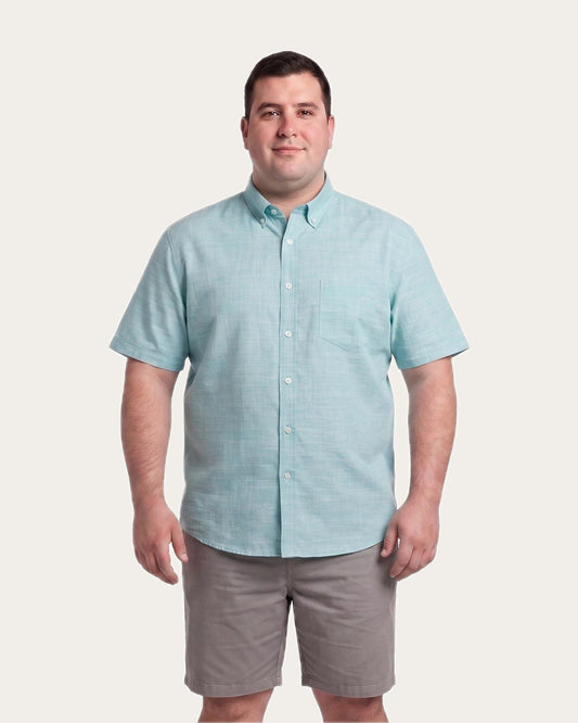 Camisa Hombre Look Lino Manga Corta Verde Agua