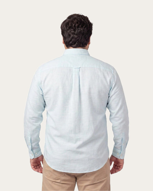 Camisa Hombre Look Lino Manga Larga Celeste Claro