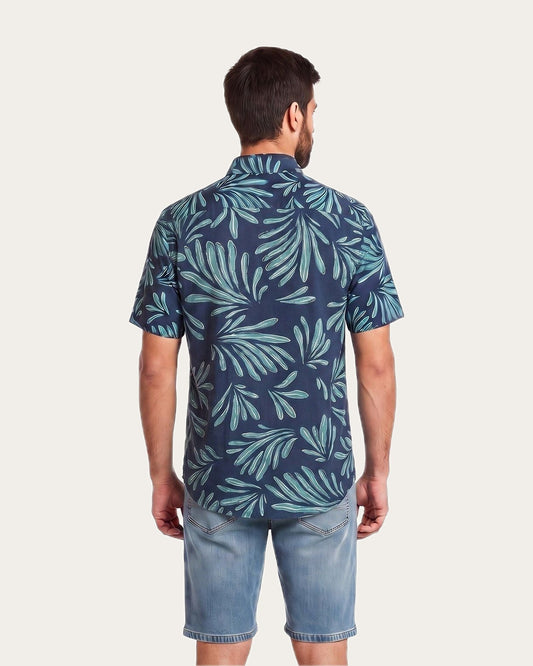 Camisa Hombre Manga Corta Viscosa Diseño Turquesa