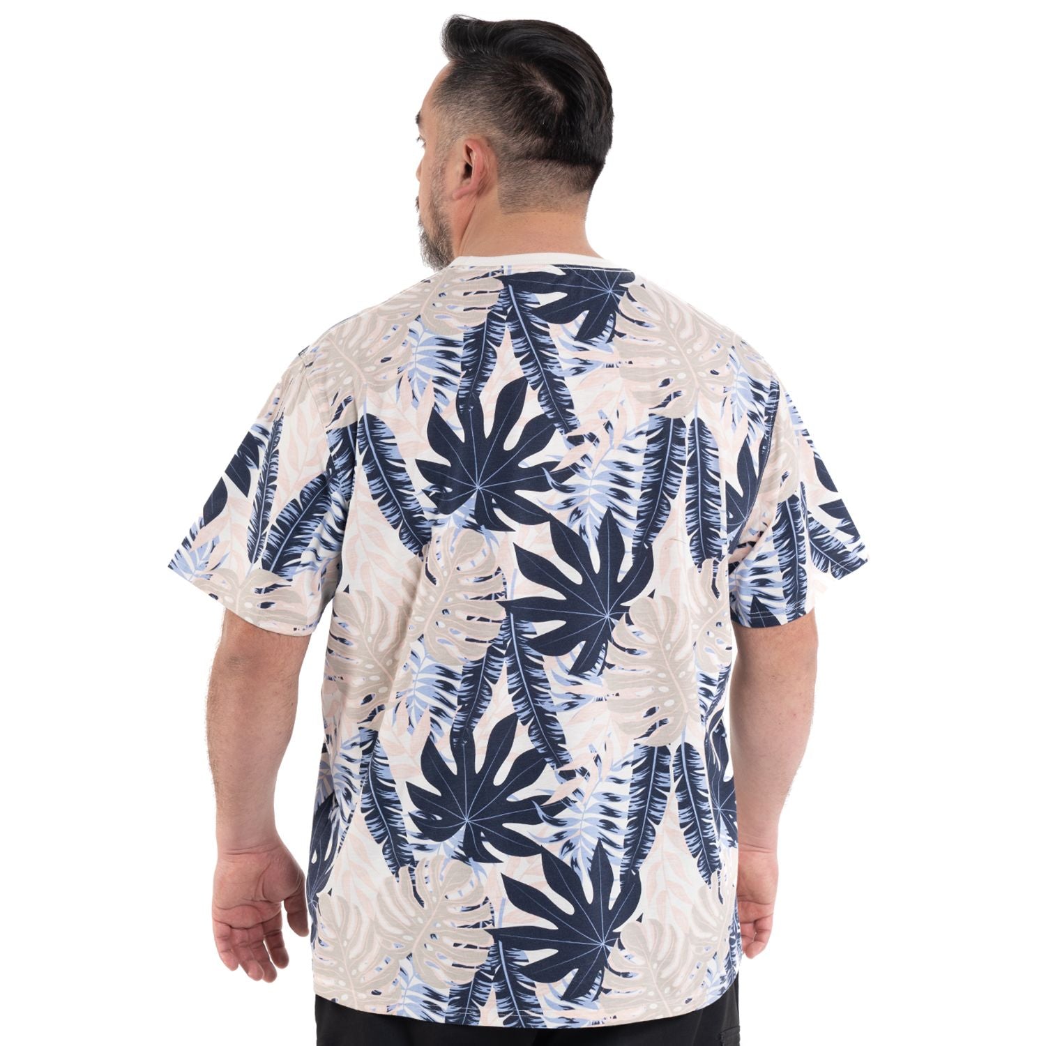 Polera Hombre Cuello Redondo Beige Diseño de Hojas