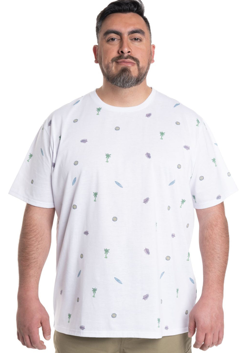 Polera Hombre Cuello Redondo Blanco con Diseño