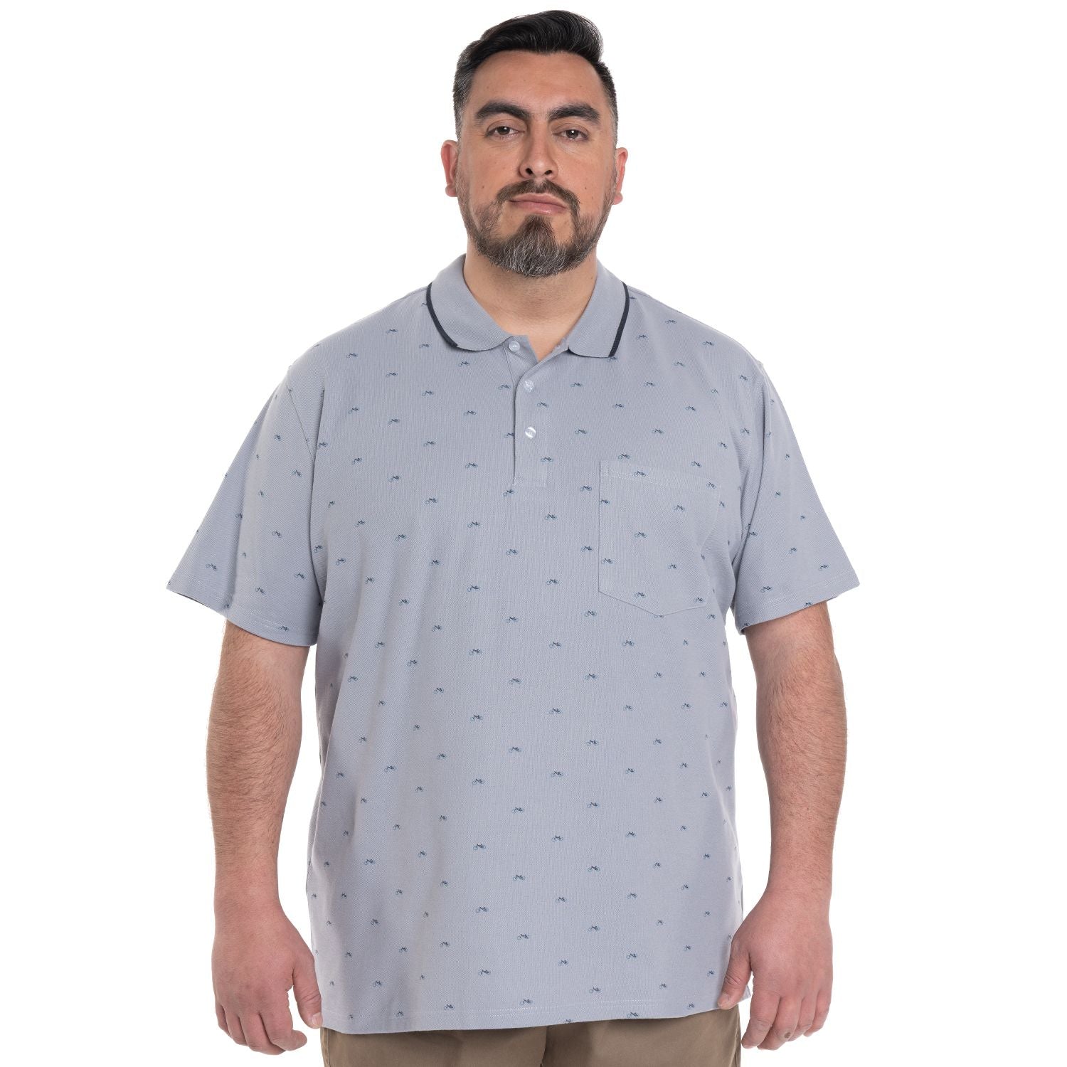 Polera Piqué Hombre Gris Estampada