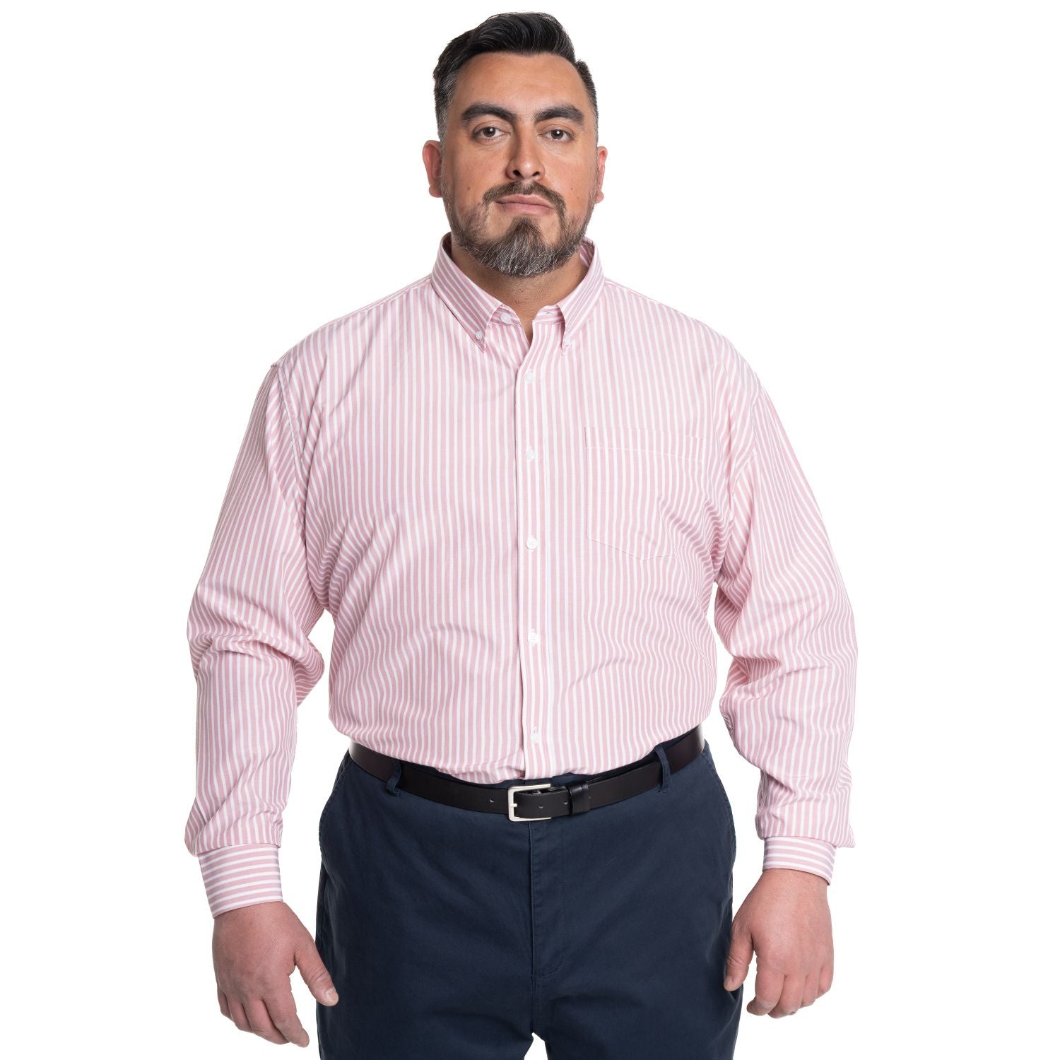 Camisa Hombre Listada Premium Cuello Semi Italiano Rosa Medio - Sensez