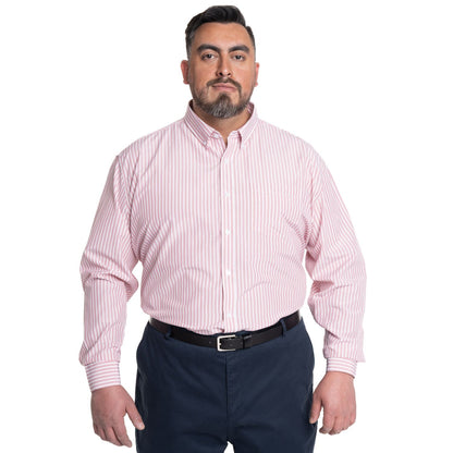 Camisa Hombre Listada Premium Cuello Semi Italiano Rosa Medio - Sensez