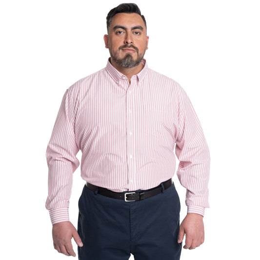 Camisa Hombre Listada Premium Cuello Semi Italiano Rosa Medio - Sensez