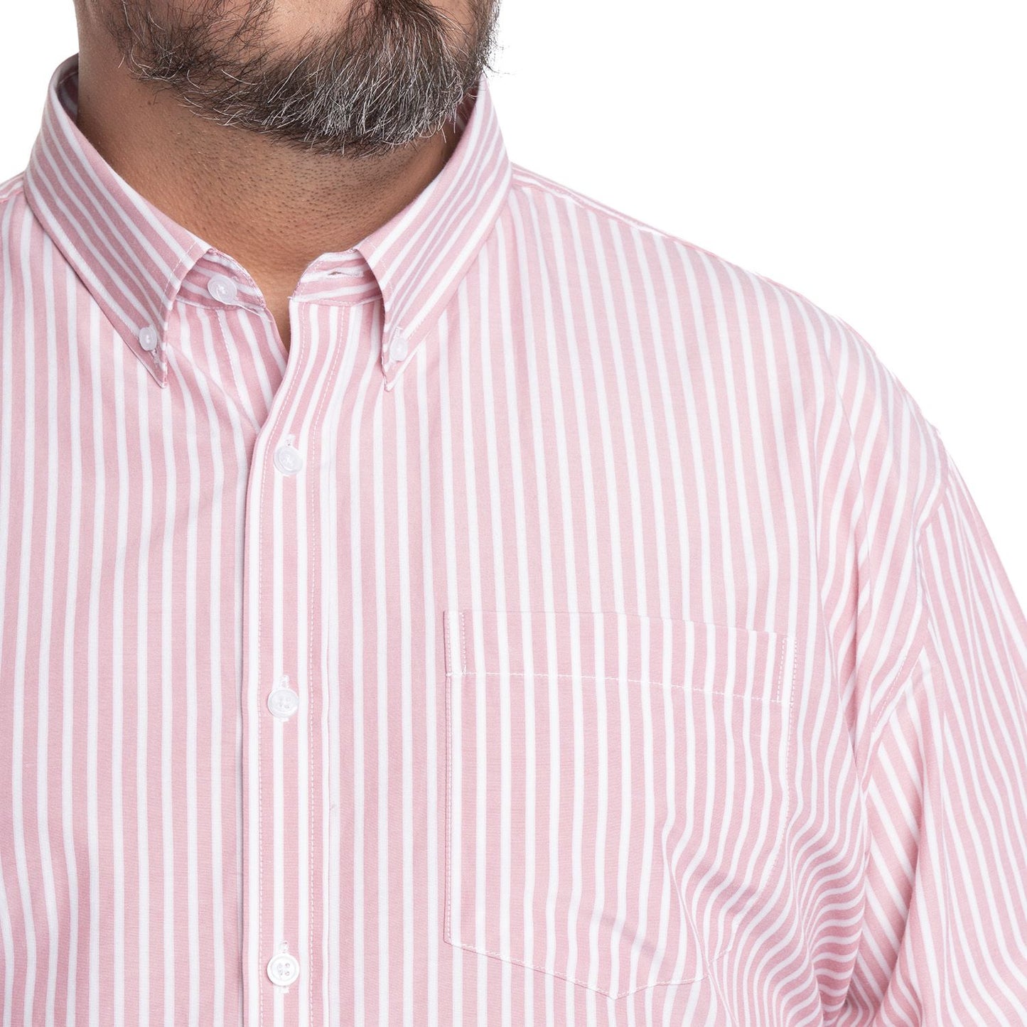 Camisa Hombre Listada Premium Cuello Semi Italiano Rosa Medio - Sensez