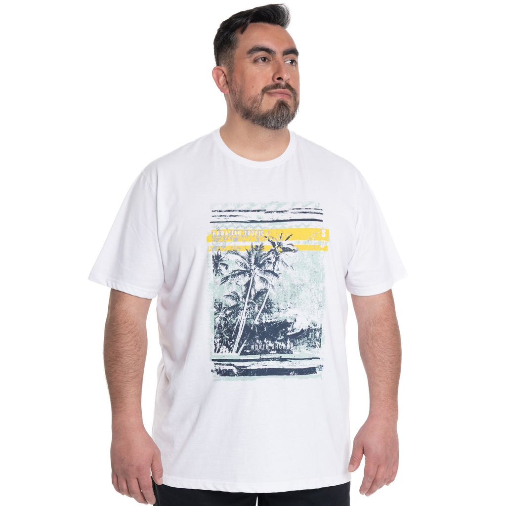 Polera Hombre Cuello Redondo Blanca con Estampado