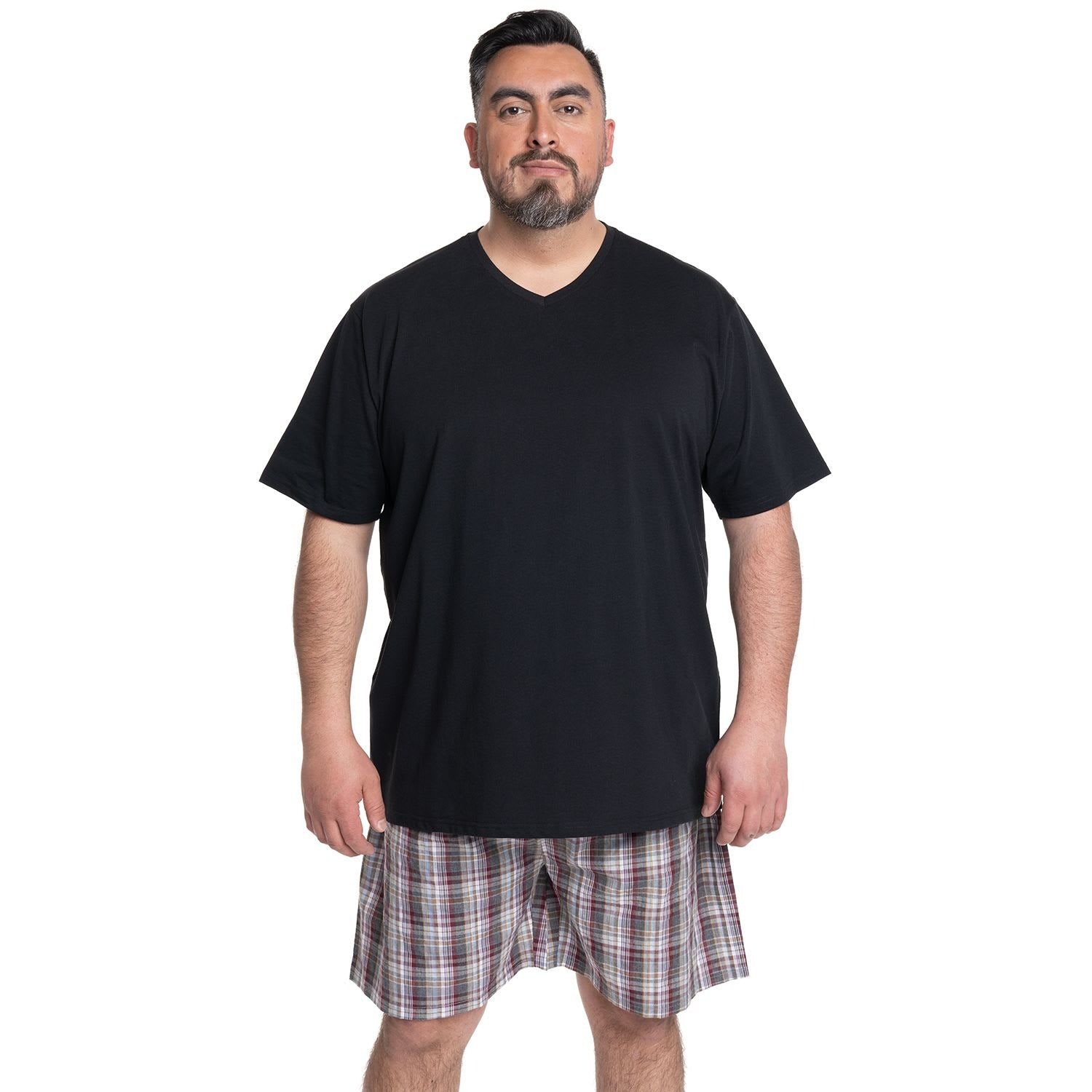 Pijama Hombre de Verano Negro Cuadros Manga Corta KT