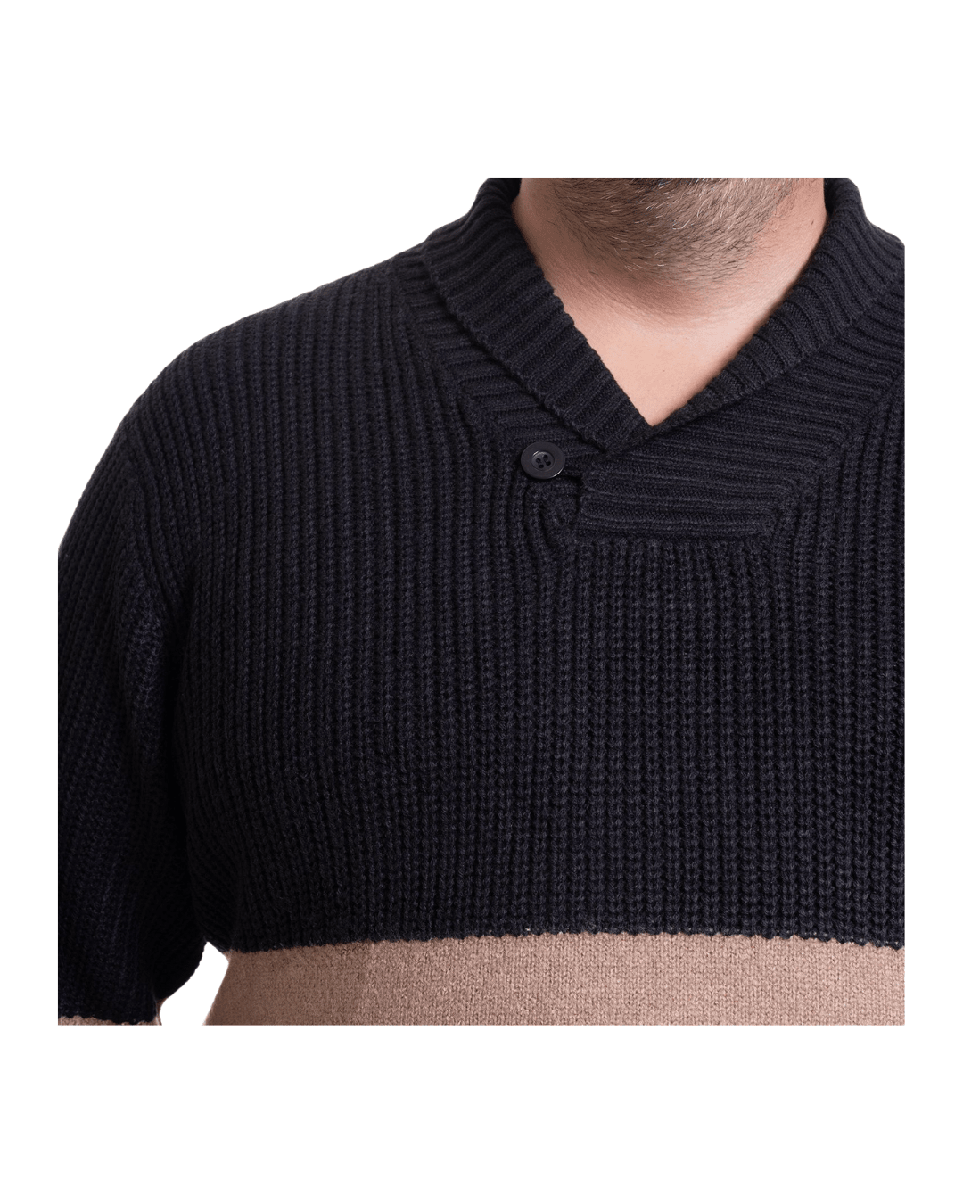 Sweater Hombre Cuello Cruzado Negro y Beige - Sensez