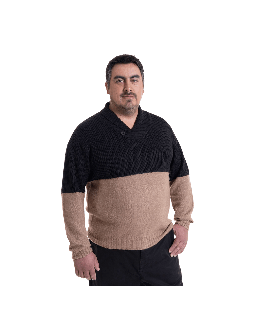 Sweater Hombre Cuello Cruzado Negro y Beige - Sensez
