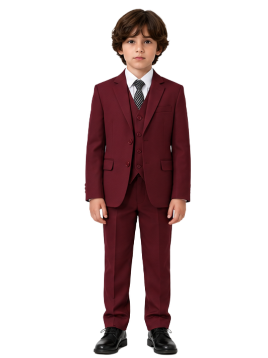 Traje de Niño 5 Piezas con Corbata Burdeo