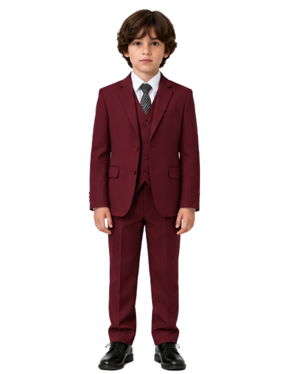 Traje de Niño 5 Piezas con Corbata Burdeo