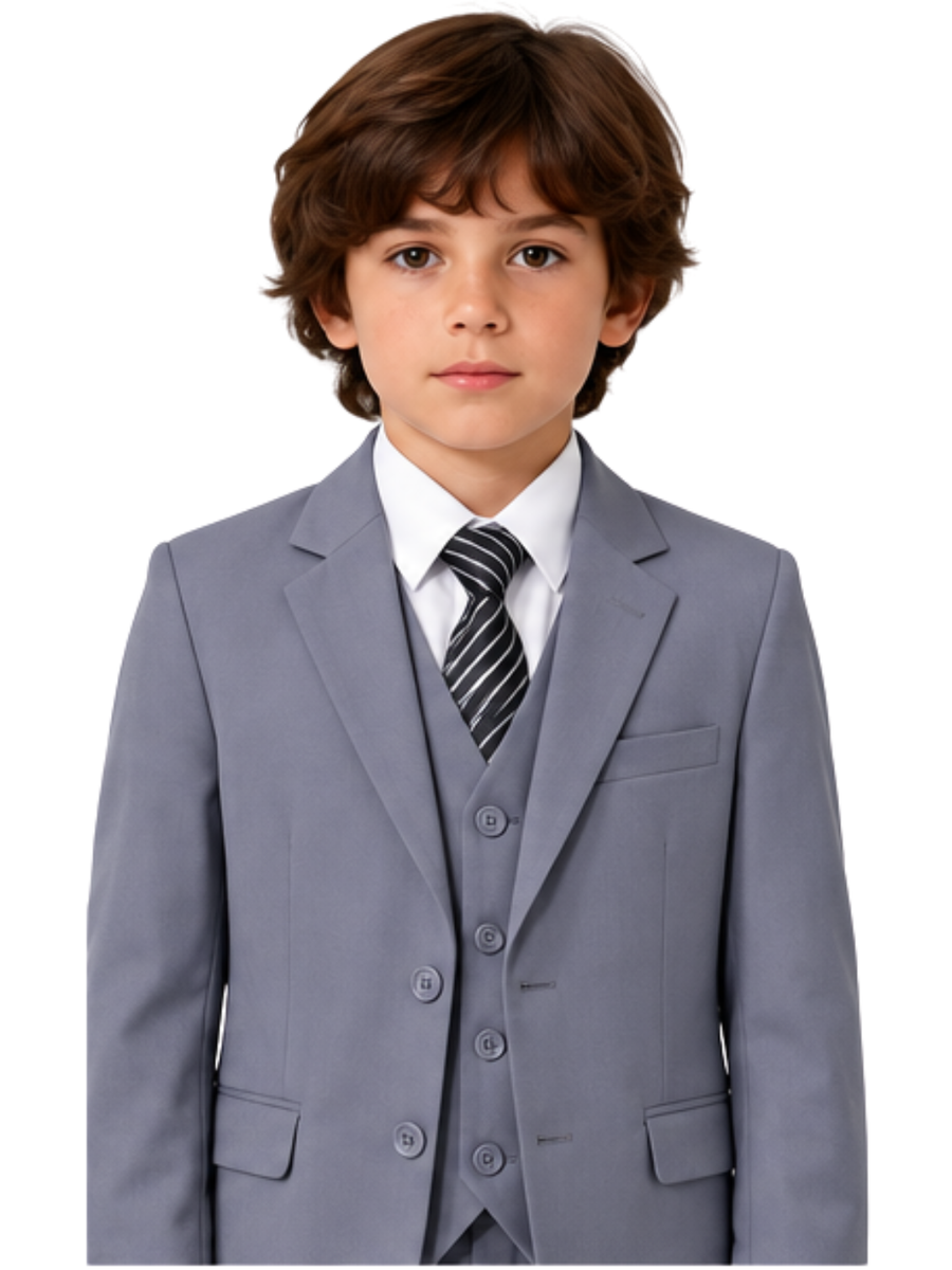 Traje de Niño 5 Piezas con Corbata Gris
