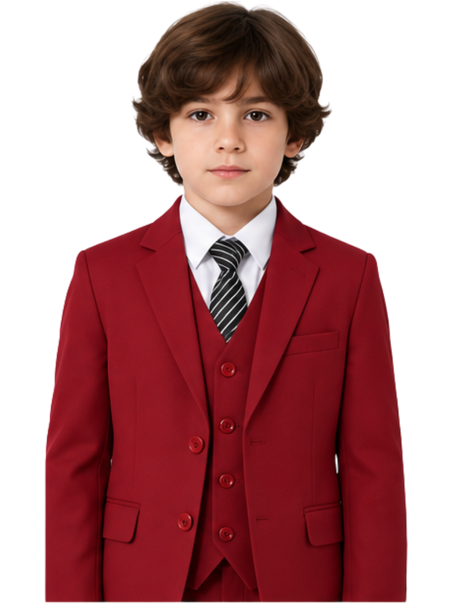 Traje de Niño 5 Piezas con Corbata Rojo