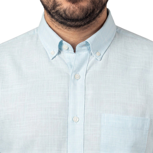 Camisa Hombre Look Lino  Manga Larga Celeste Claro