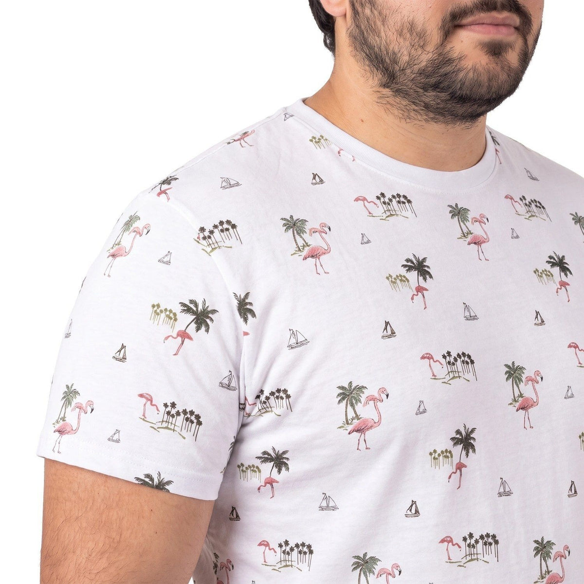 Polera Hombre Full Estampado Blanco