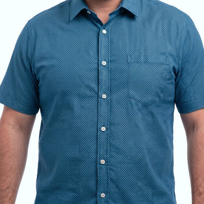 Camisa Hombre Manga Corta Dobby Sport DIseño Azul
