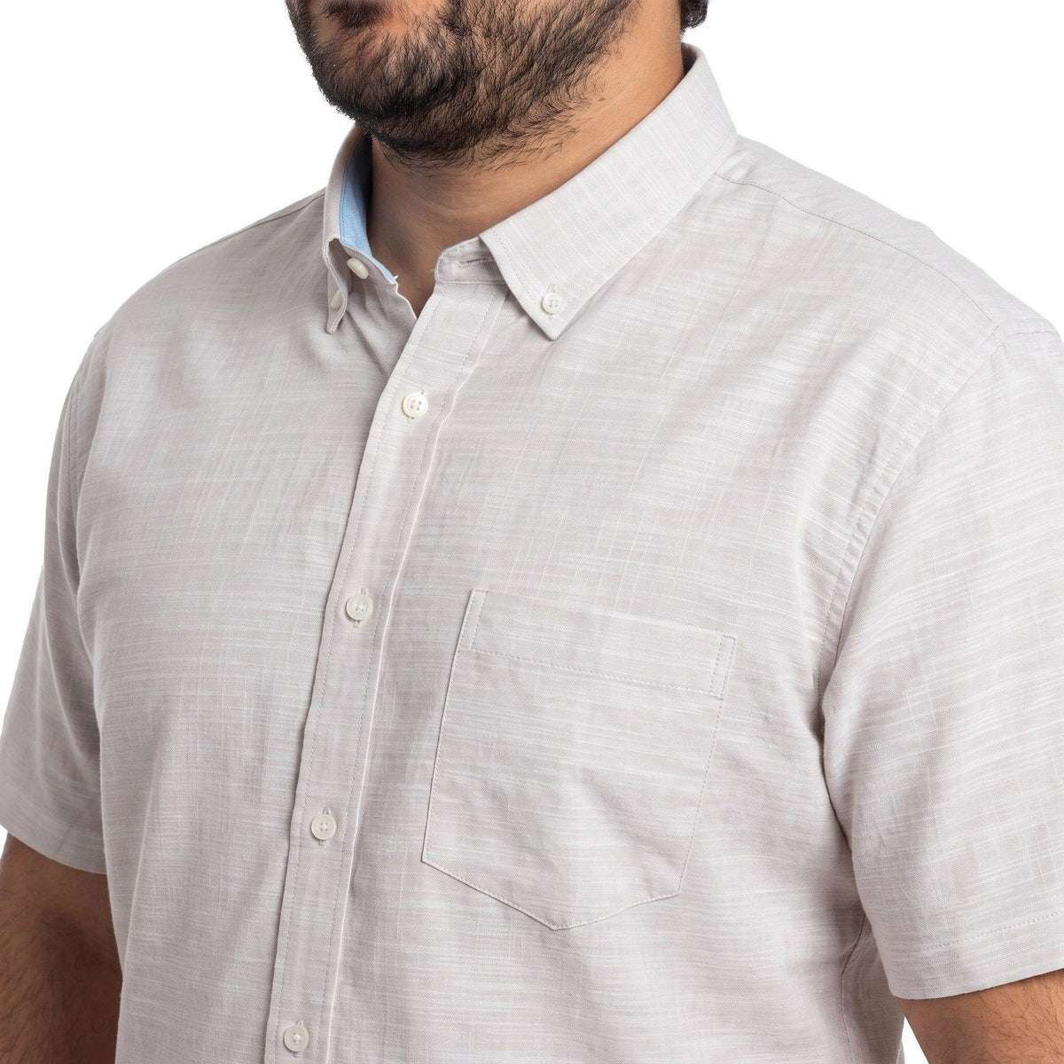 Camisa Hombre Look Lino Manga Corta Beige Claro