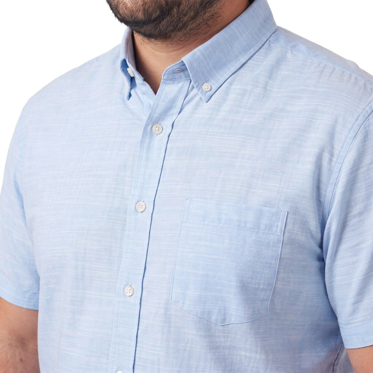Camisa Hombre Look Lino Manga Corta Celeste