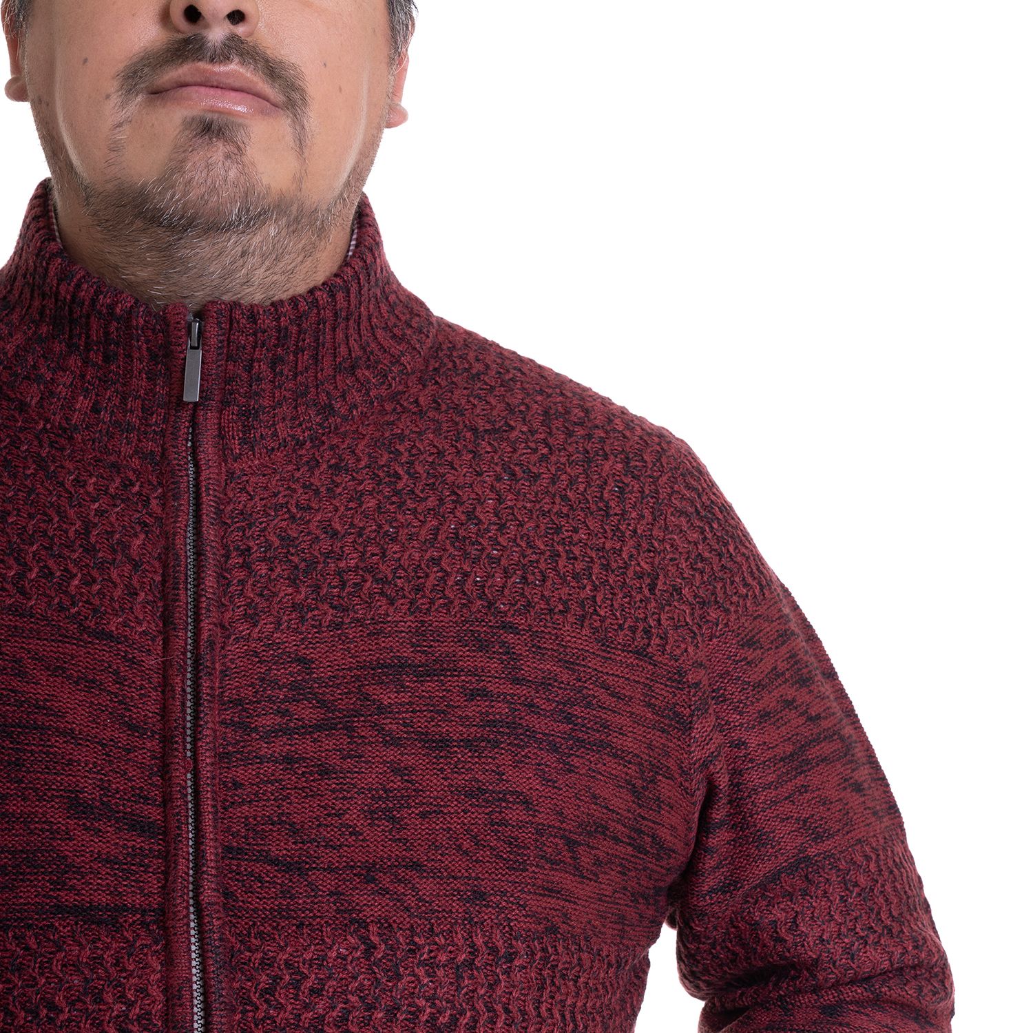 Sweater Hombre Full Cierre Rojo Oscuro Melange - Sensez