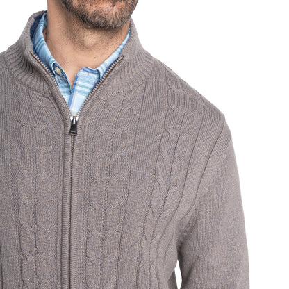 Sweater Hombre Cierre Completo Trenzado con Bolsillos Cafe