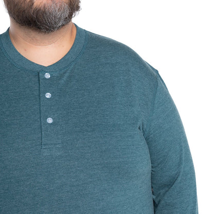 Polera Hombre Manga Larga Jersey Cuello Redondo con Botones verde petróleo
