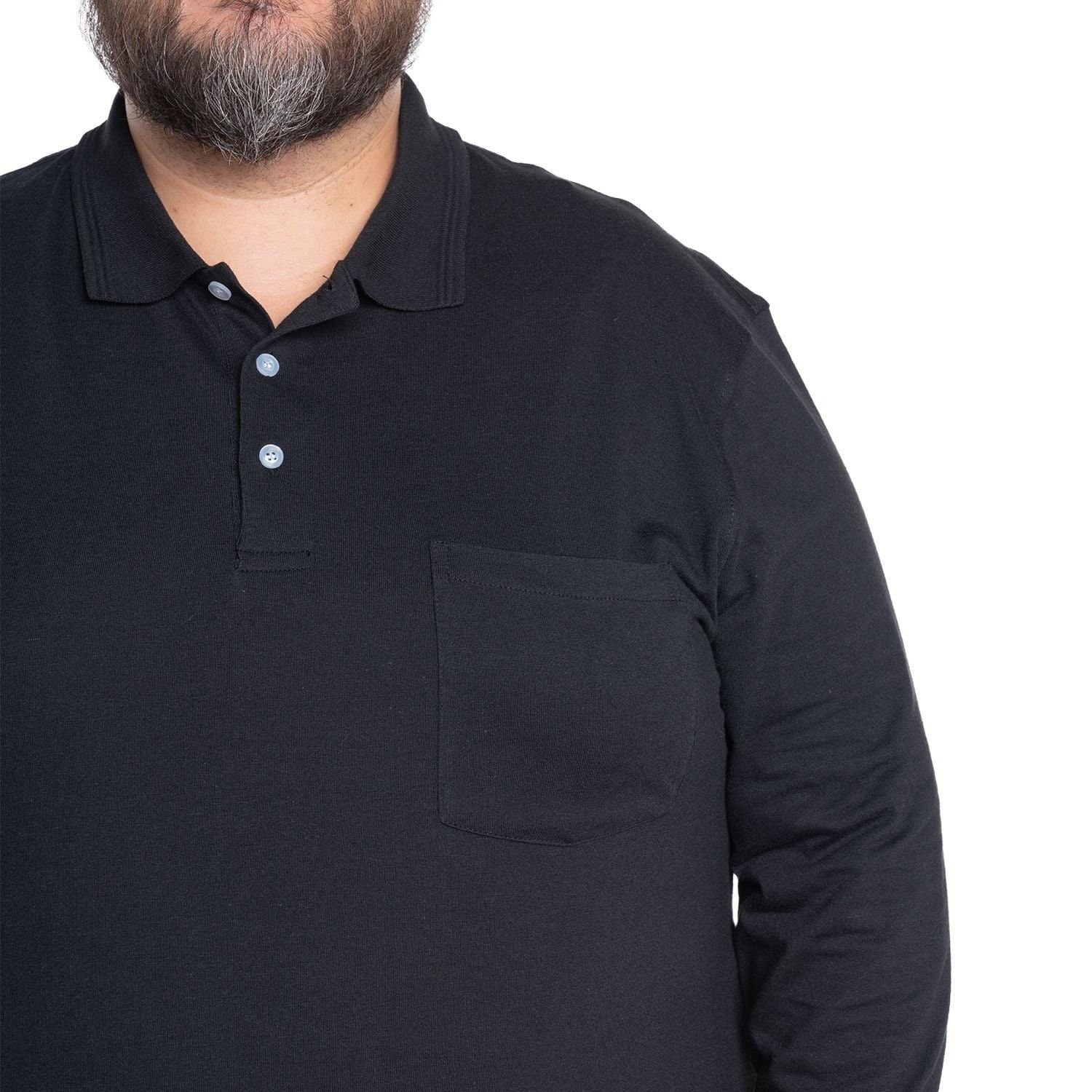 Polera Hombre Jersey Pique Manga Larga Cuello Polo Negro - Sensez
