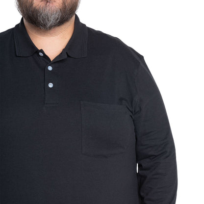 Polera Hombre Jersey Pique Manga Larga Cuello Polo Negro - Sensez