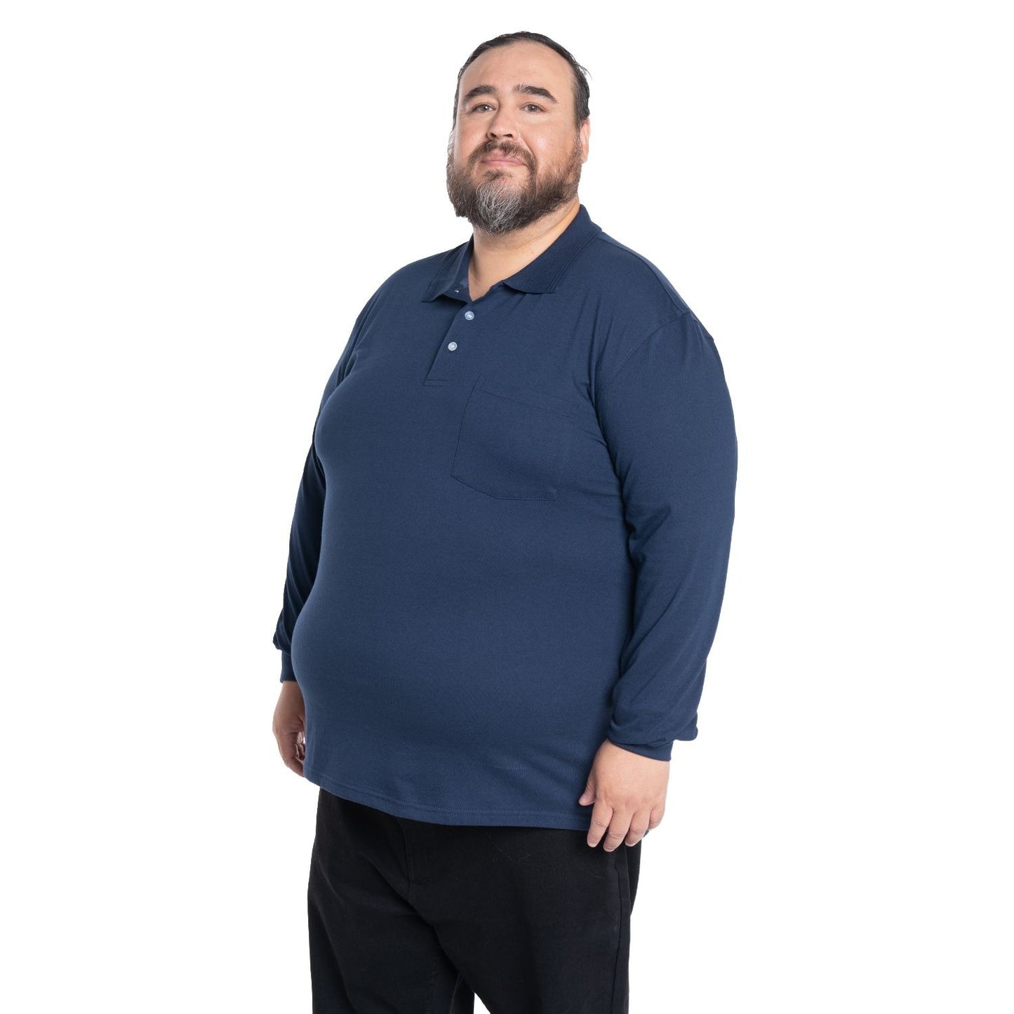 Polera Hombre Jersey Pique Manga Larga Cuello Polo Azul Marino - Sensez
