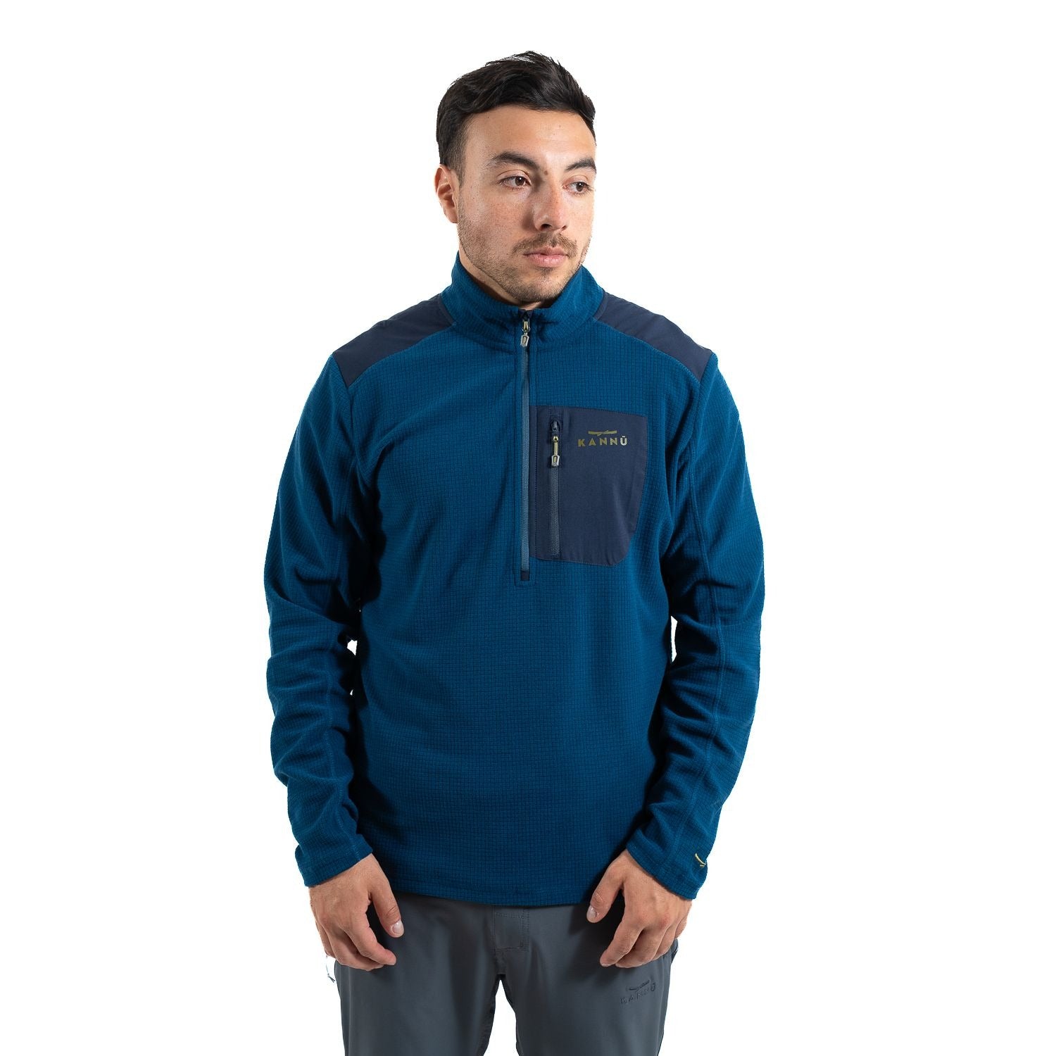 Polar Hombre Medio Cierre Textura Waffle Azul Denim - Sensez