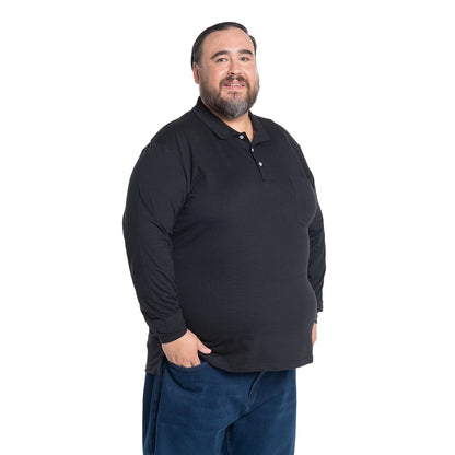 Polera Hombre Jersey Pique Manga Larga Cuello Polo Negro - Sensez