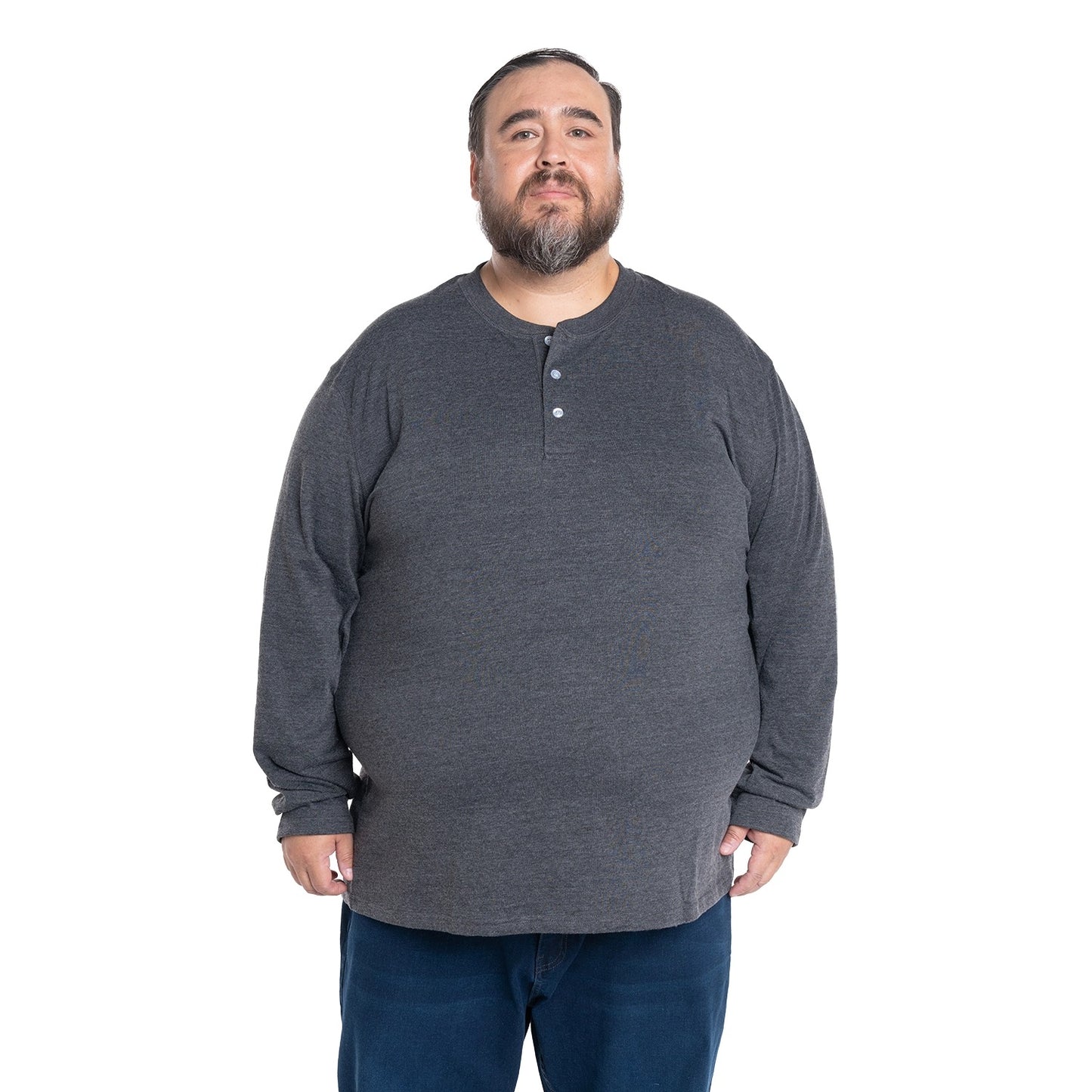 Polera Hombre Manga Larga Jersey Cuello Redondo con Botones Azul Marino