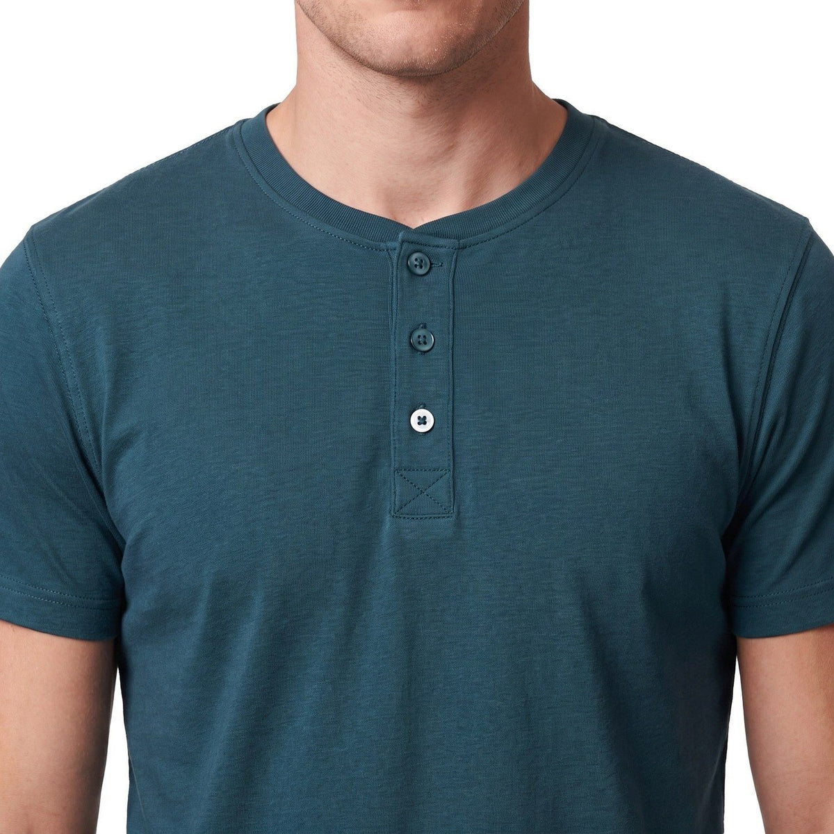 Polera Hombre Botones Manga Corta Azul Piedra