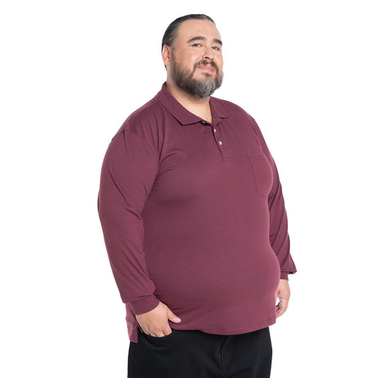 Polera Hombre Jersey Pique Manga Larga Cuello Polo Vino - Sensez