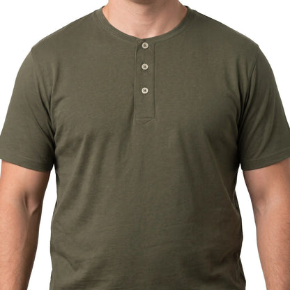 Polera Hombre Botones Manga Corta Oliva Oscuro