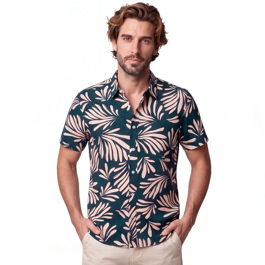 Camisa Hombre Manga Corta Viscosa Diseño Damasco