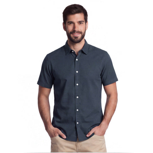 Camisa Hombre Manga Corta Lyocell Lisa Azul