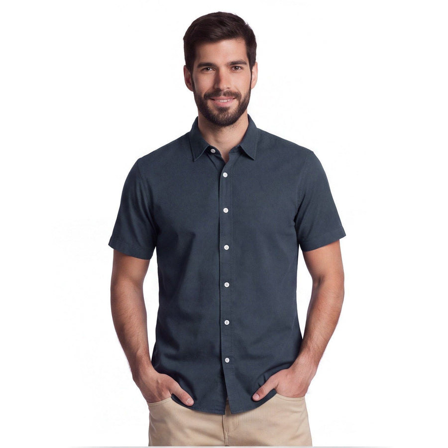 Camisa Hombre Manga Corta Lyocell Lisa Azul