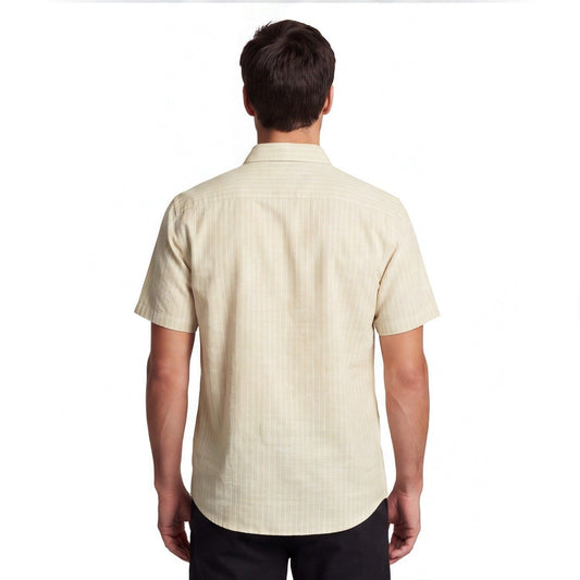 Camisa Hombre Manga Corta Lino Listada Beige