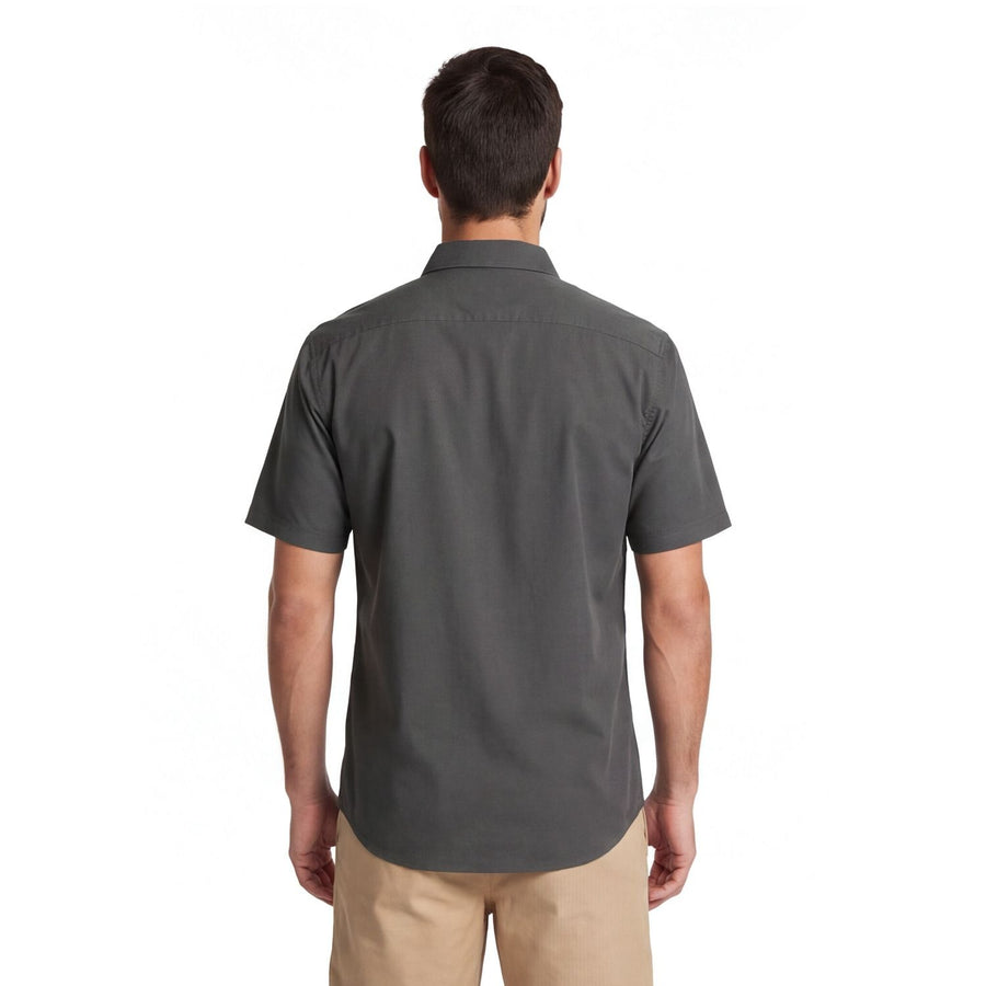 Camisa Hombre Manga Corta Lyocell Lisa Gris Medio