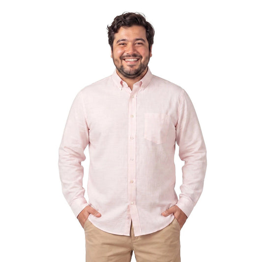 Camisa Hombre Look Lino  Manga Larga Rosado Claro