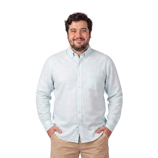 Camisa Hombre Look Lino  Manga Larga Celeste Claro